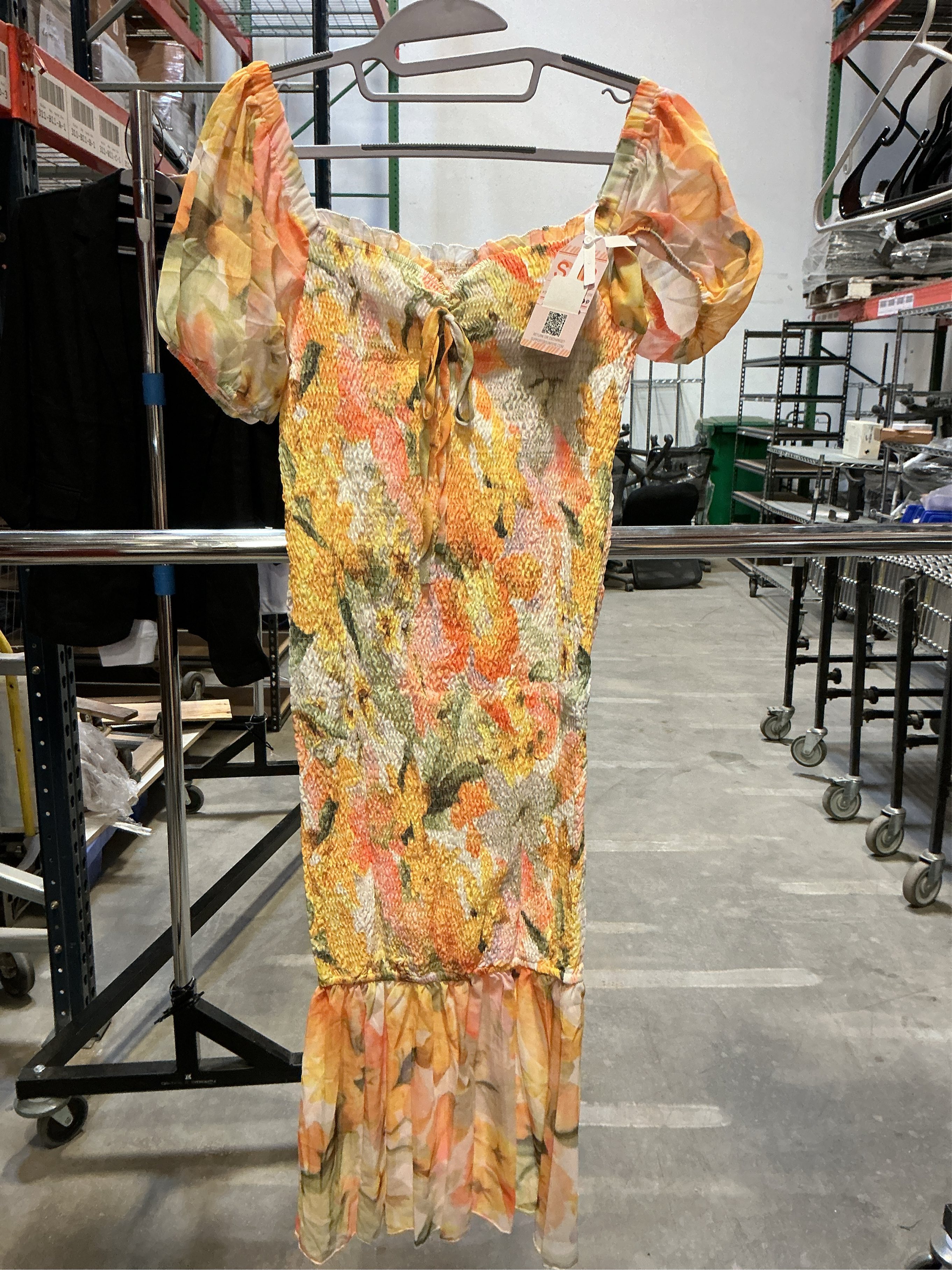 Size M Sunfere Womens Floral Dress Square Neck Summer Boho Sexy Split Dresses Fitted Sundress Puff Sleeve Mermaid Party Dress