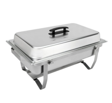 8 qt Stainless Steel Full Size Chafing Dish With Folding Stand MAY HAVE MISSING ACCESSORIES/NEEDS TO BE CLEANED