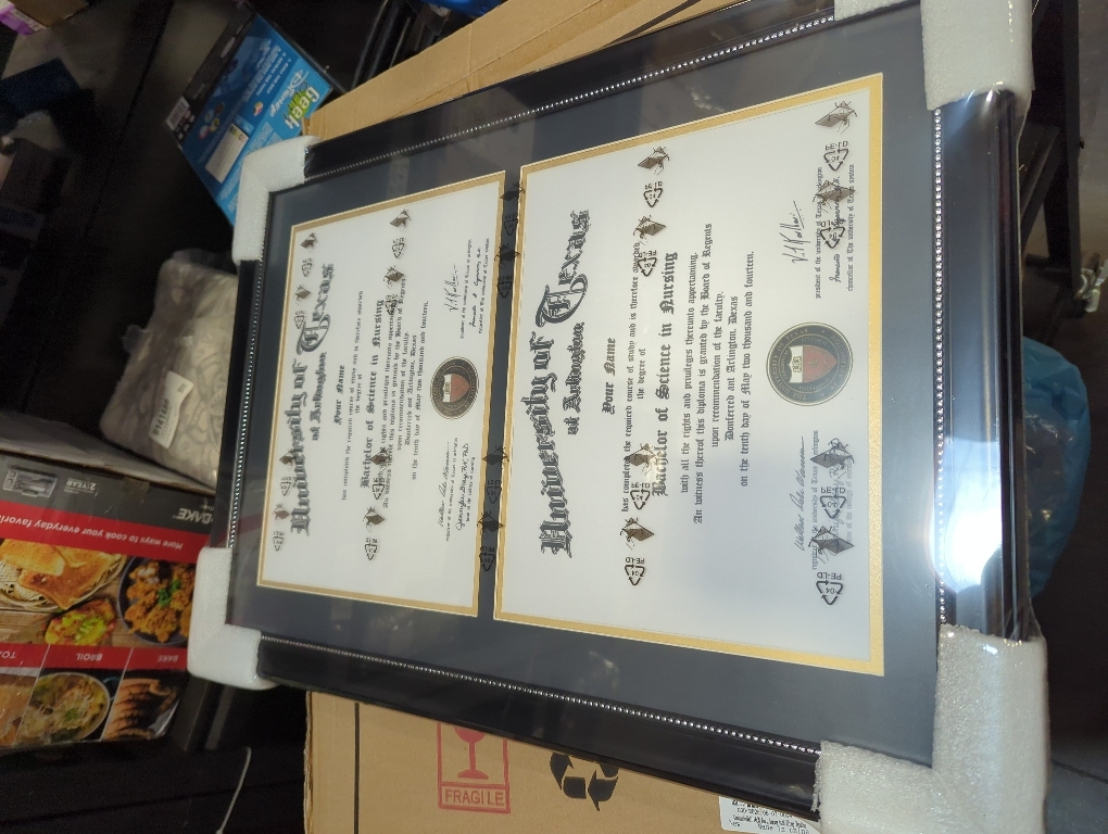 GraduationMall 14x20 Double Diploma Frame, Display 8.5x11 Certificate with Black over Gold Mat,UV Protection Acrylic,Black with Silver Beads