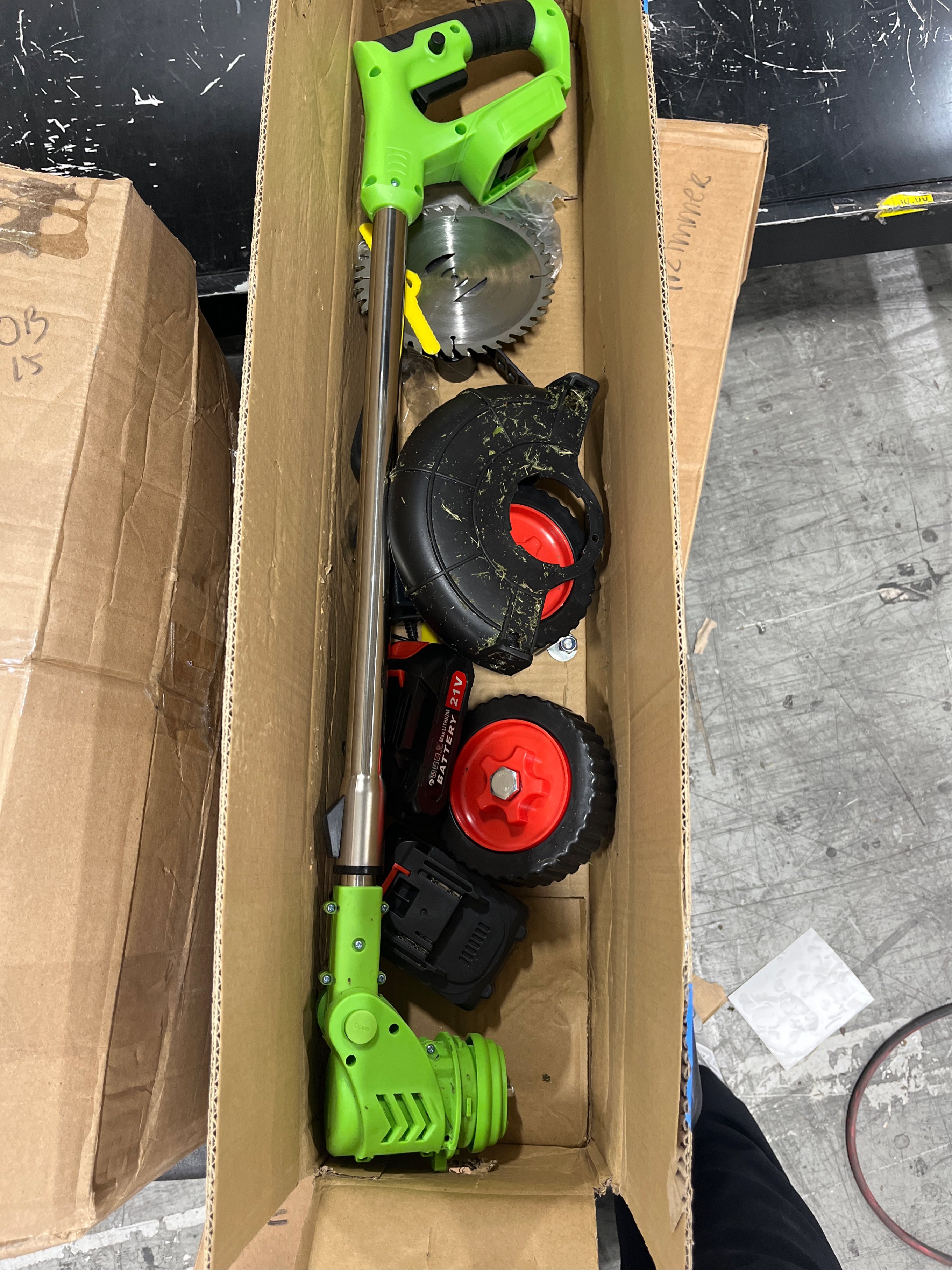 Electric Weed Wacker Cordless String Trimmer with Wheels Cordless Lawn Trimmer Weed Eater with 2 Battery & 4 Cutting Blade Types for Lawn Yard