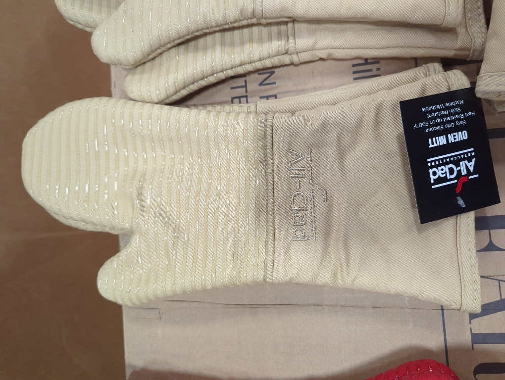 All-Clad Silicone Oven Mitts: Heat Resistant up to 500 Degrees - 100% Cotton & Silicone, 14x7 Oven Mitt for Kitchen and Barbeque, 2-Pack, Almond