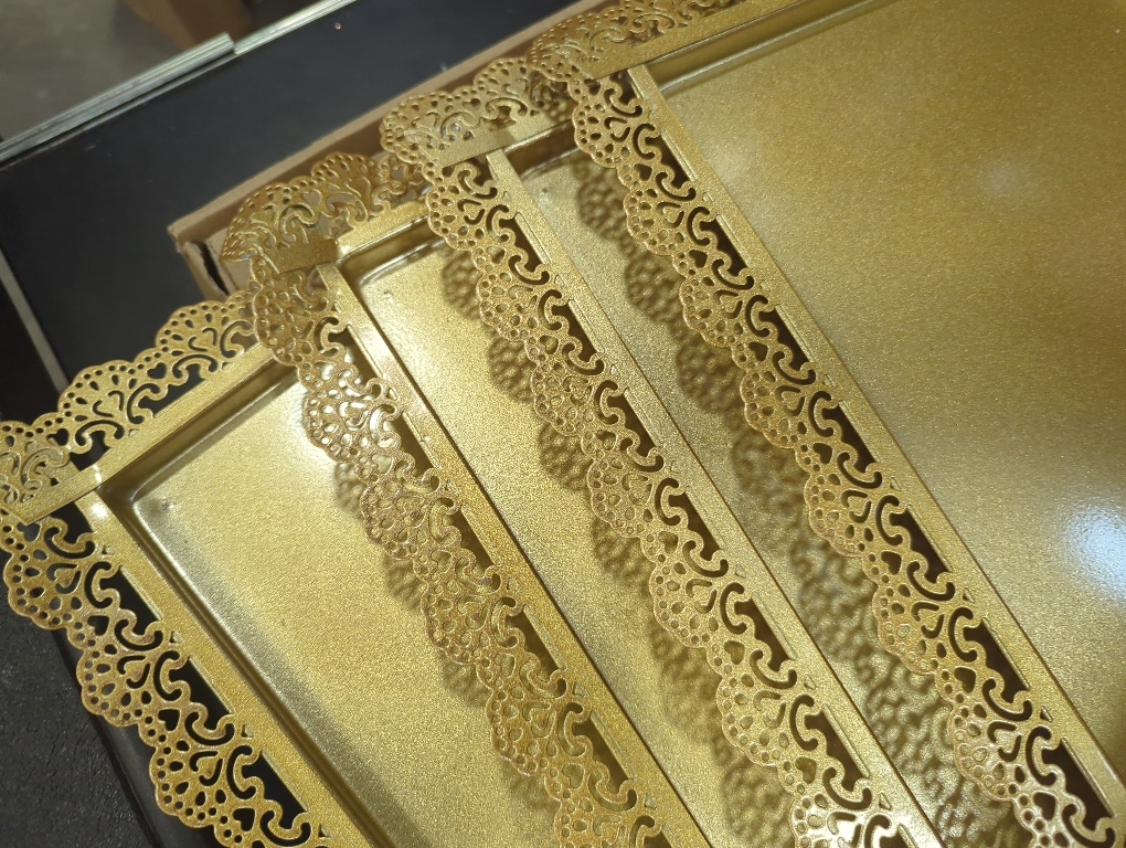 4Pcs Rectangle Iron Cupcake Serving Tray Fruit Dessert Plates for Party Anniversary Wedding Christmas Baby Shower (Gold)