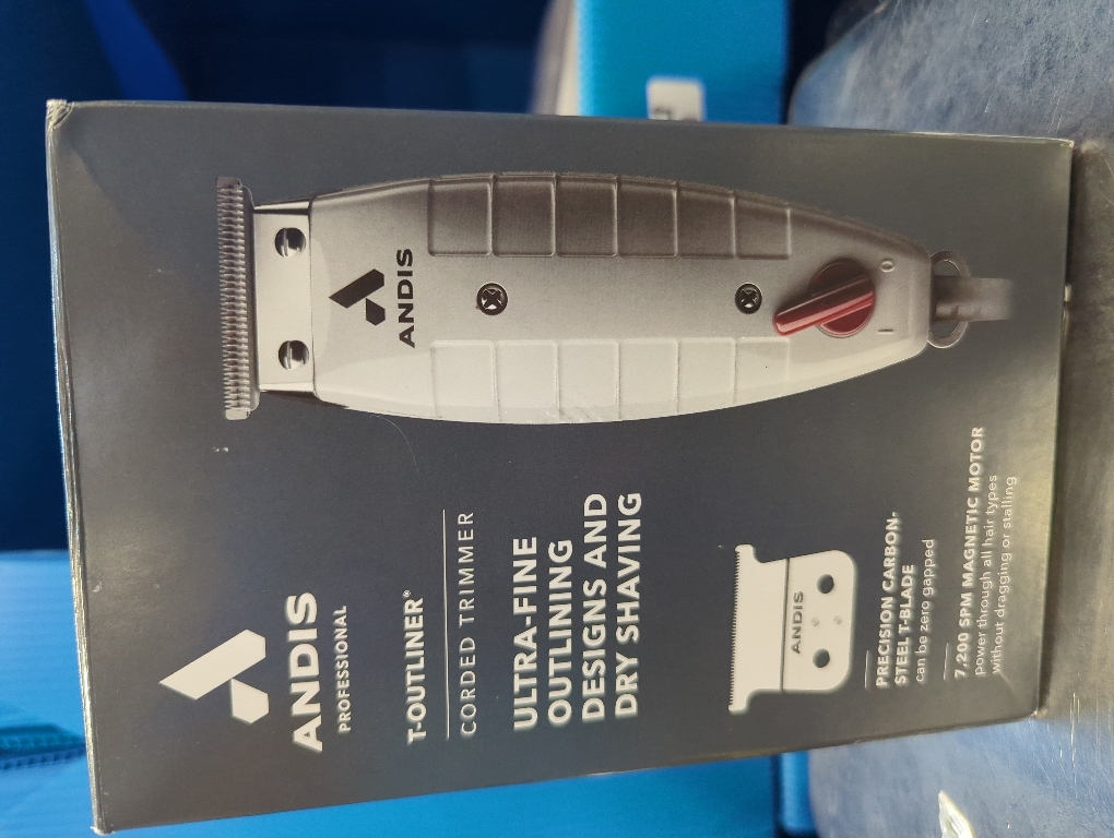 Andis 04780 Professional T-Outliner Beard & Hair Trimmer for Men with Carbon Steel T-Blade, Bump Free Technology – Corded Electric Beard Trimmer, GTO, Grey