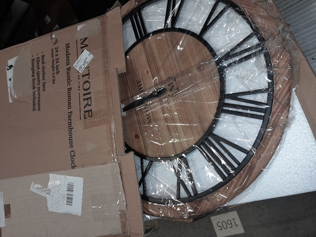 Montoire 24 Inch Wooden Farmhouse Wall Clock Large, Extra Large for Living Room Decor - Big Oversized Rustic Round Decorative Clocks for Walls, Battery Operated