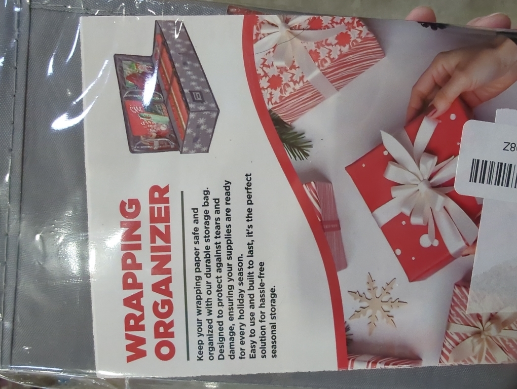 HOLDN’ STORAGE Premium Wrapping Paper Storage Container - Durable 600D Tear-Proof, Fits 27 Rolls Gift Wrap, Extra Pockets for Ribbons & Bows, Underbed Storage - Ideal for Holiday Christmas, Grey/White Snowflakes