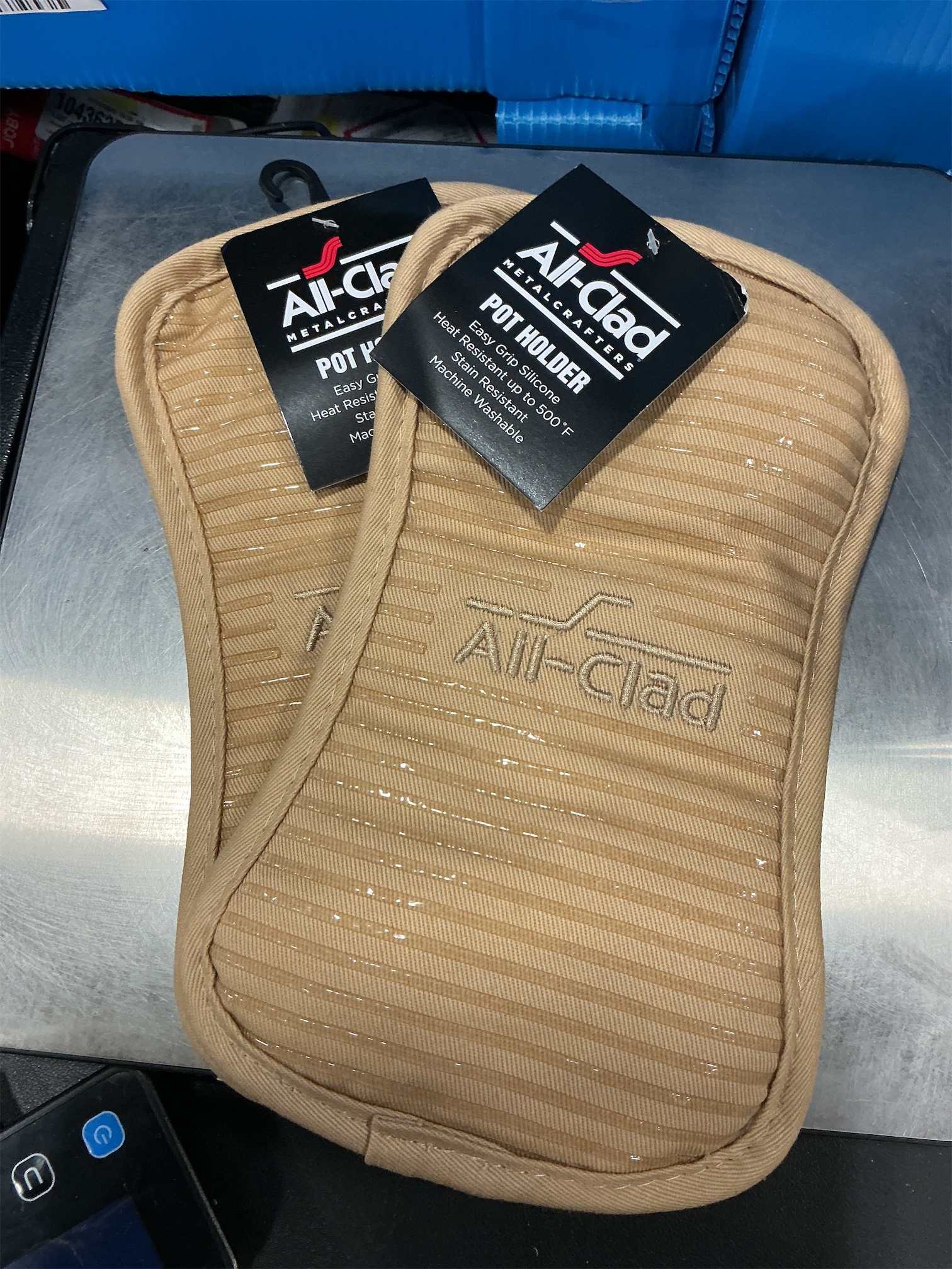 All-Clad Premium Pot Holder & Hot Pad: Heat Resistant to 500 Degrees - 100% Cotton, 10x6.25 Hot Pad for Kitchen and Barbeque, (2-Pack), Cappuccino