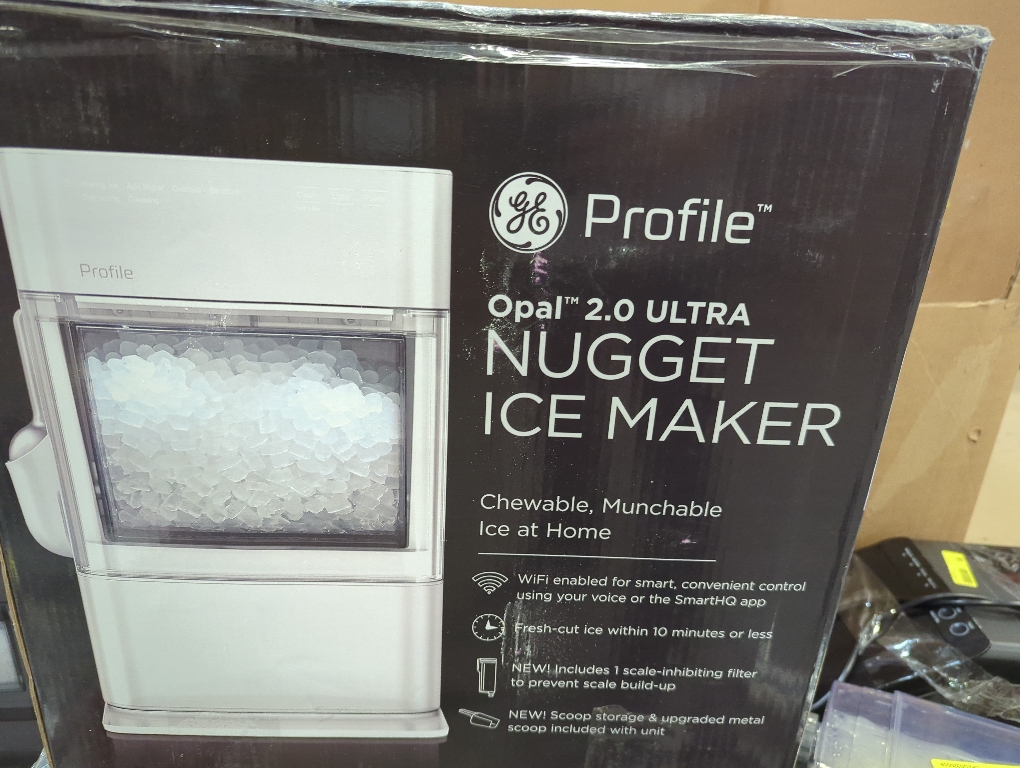 GE Profile Opal 2.0 Ultra Nugget Ice Maker with Scale Inhibiting Filter, Scoop Included, 38 lbs in 24 Hours, Pellet Ice Machine with WiFi & Smart Connected, Stone White