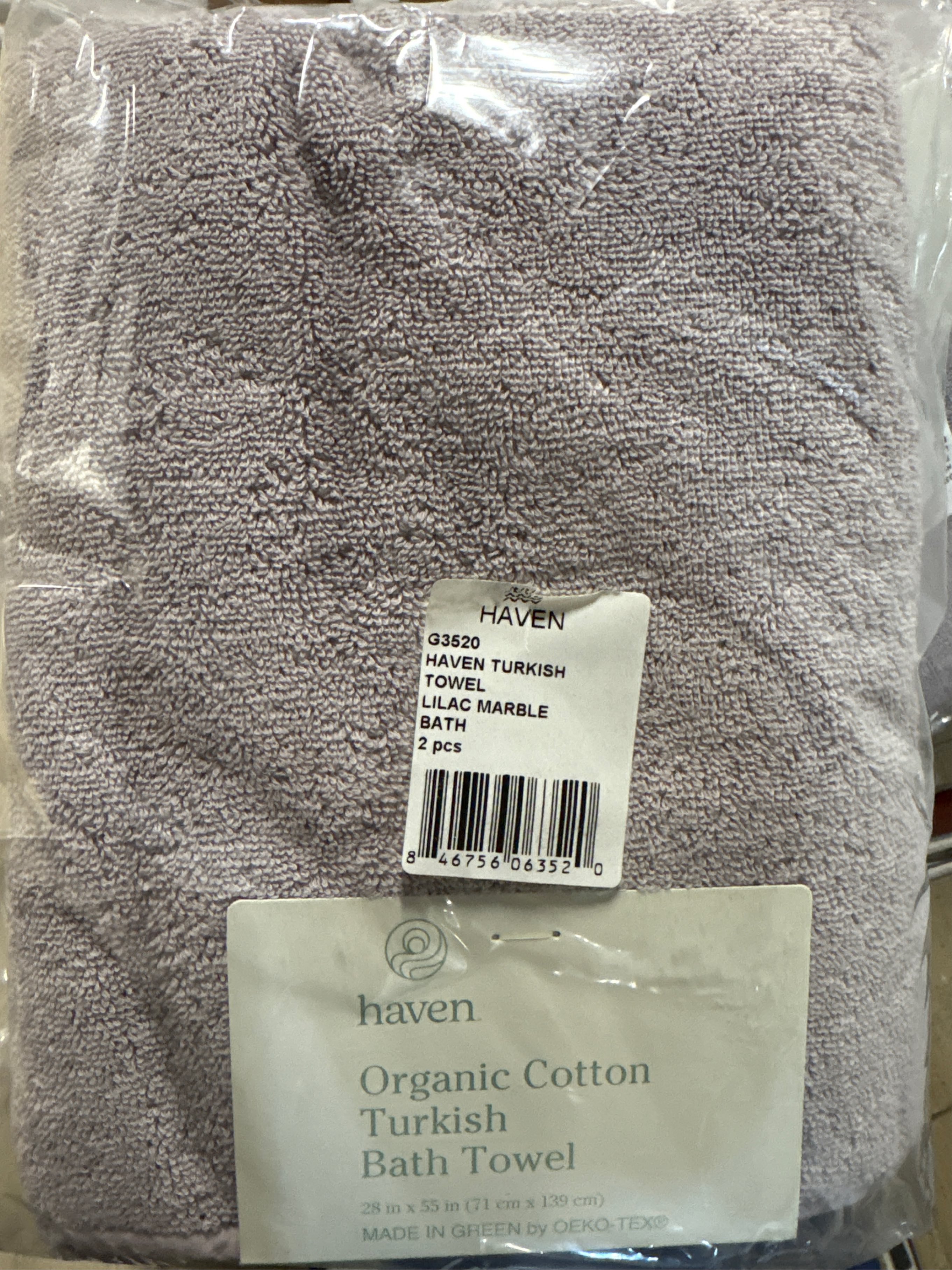 haven organic cotton Turkish Bath Towel sets. 71 x 139cm Two-Piece Set Soft and Comfortable Bath Towel in Lilac Marble