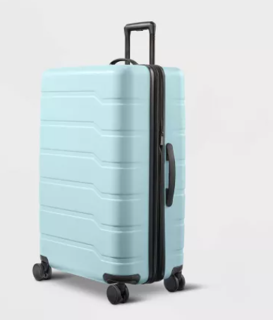 Hardside Large Checked Spinner Wheels Suitcase Muddy Aqua Blue - Open Story™