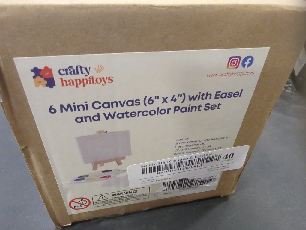 6 Set Mini Acrylic Paint Kit, Minis Stretched Canvas with Easel, Acrylic Paint Strips, Paint Palettes, Painting Brushes, Mini Canvas and Easel Set for Kids Artists Beginner, Gift