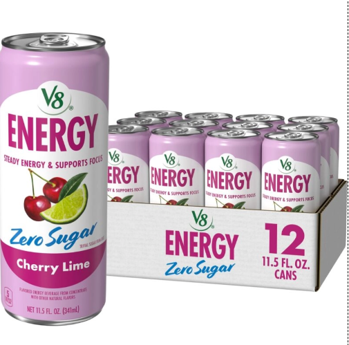 12-Pack V8 Energy Zero Sugar Cherry Lime 11.5oz Cans