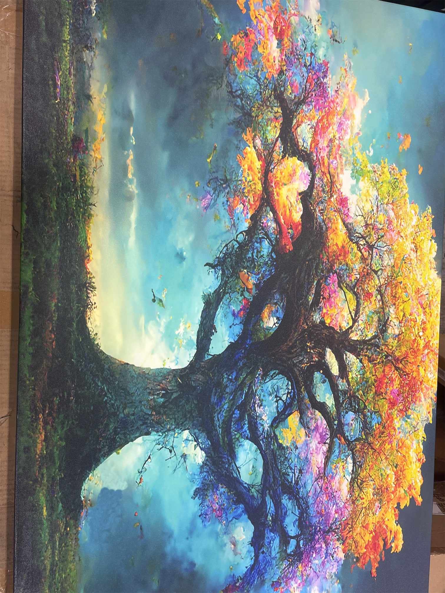 Startonight Canvas Wall Art Abstract - Fairy Tree Rainbow Colored Painting - Stretched Print, Modern for Bedroom or Living Room, Ready to Hang Home Decor Unique Luminous Artwork 24 x 36