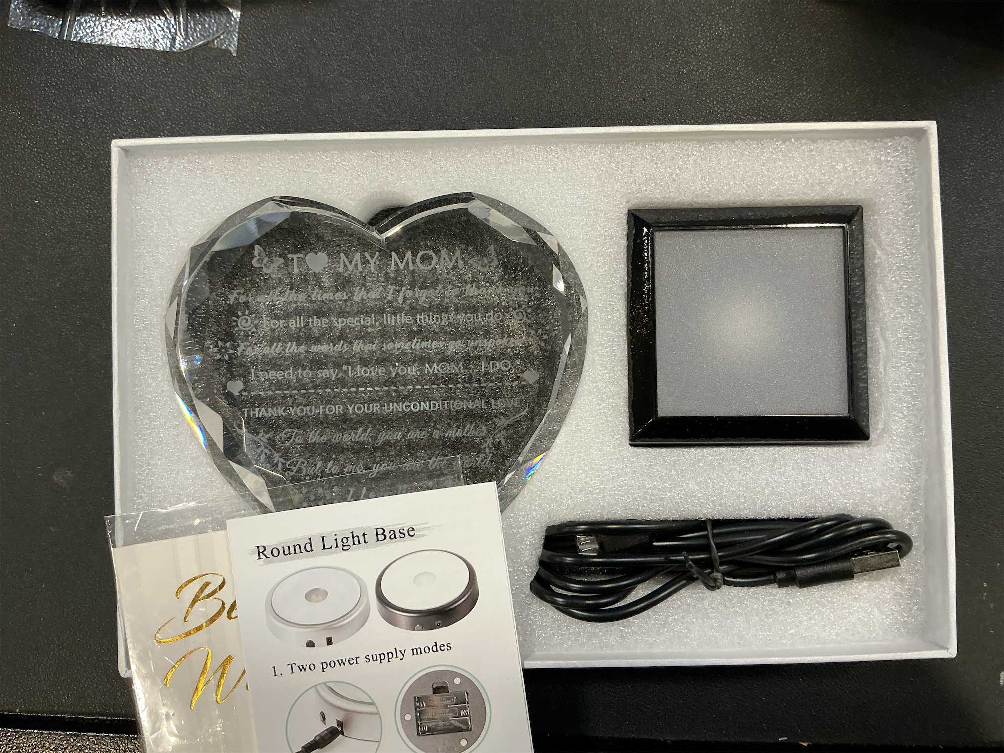 YWHL Gifts for Mom from Daughter Son Moms Mother's Day Birthday Gifts Crystal Unique to My Mom Heart Keepsakes Gift for Mother with Colorful LED Base