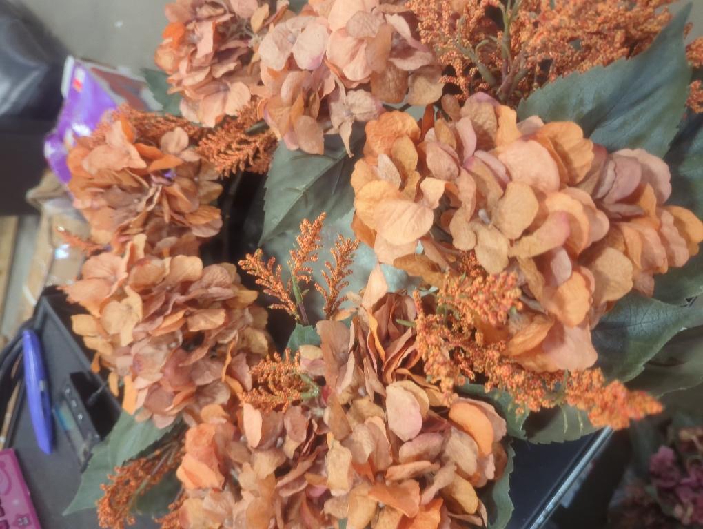 Martha Stewart Orange Decorative Flower Wreath Hanging Pendant for Home and Floral Arrangement for Front Door and Wall Decoration