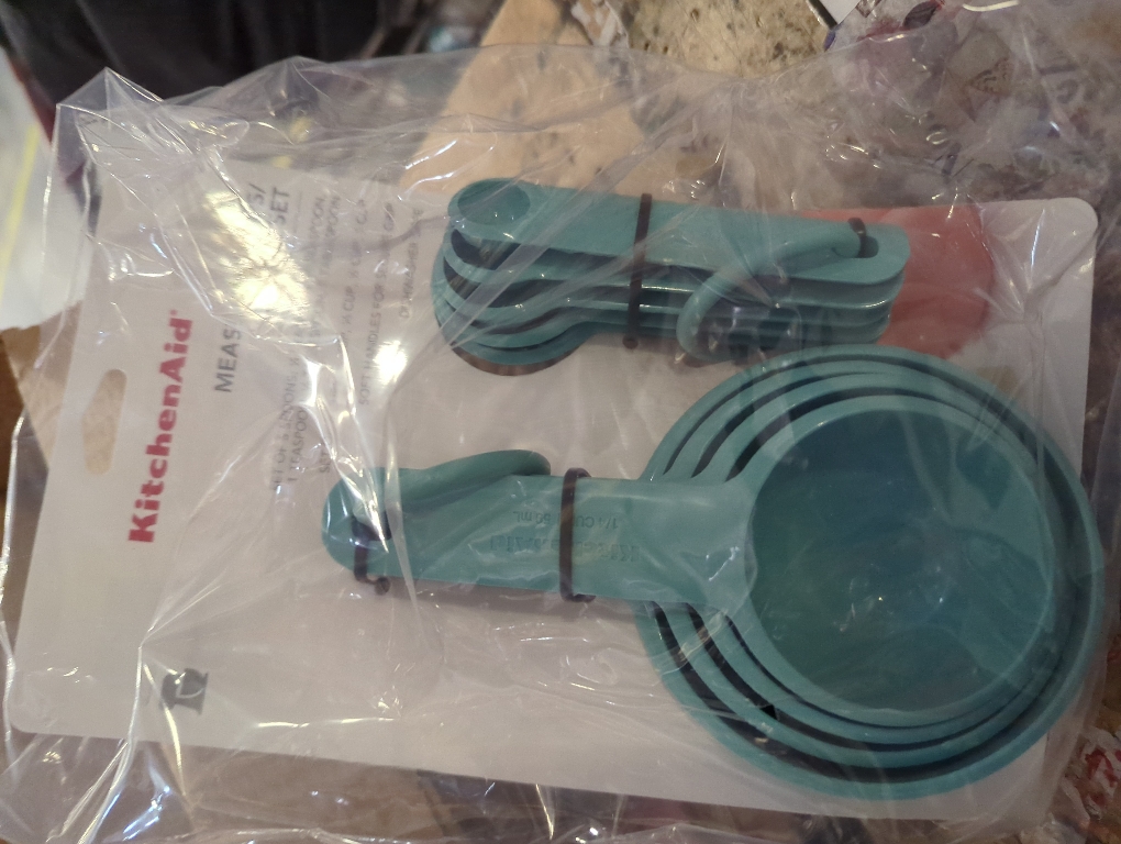 2 pack..KitchenAid -Plastic Measuring Cups and Spoons Set Blue Aqua Sky