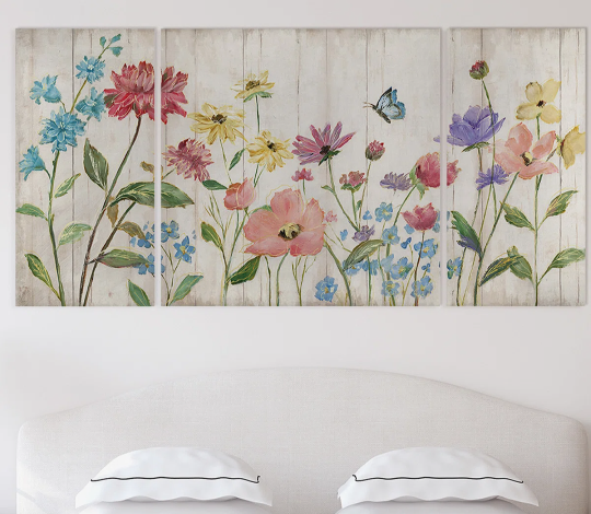 Wildflower Flutter On Wood  Painting Print 40 H x 80 W x 1.5 D