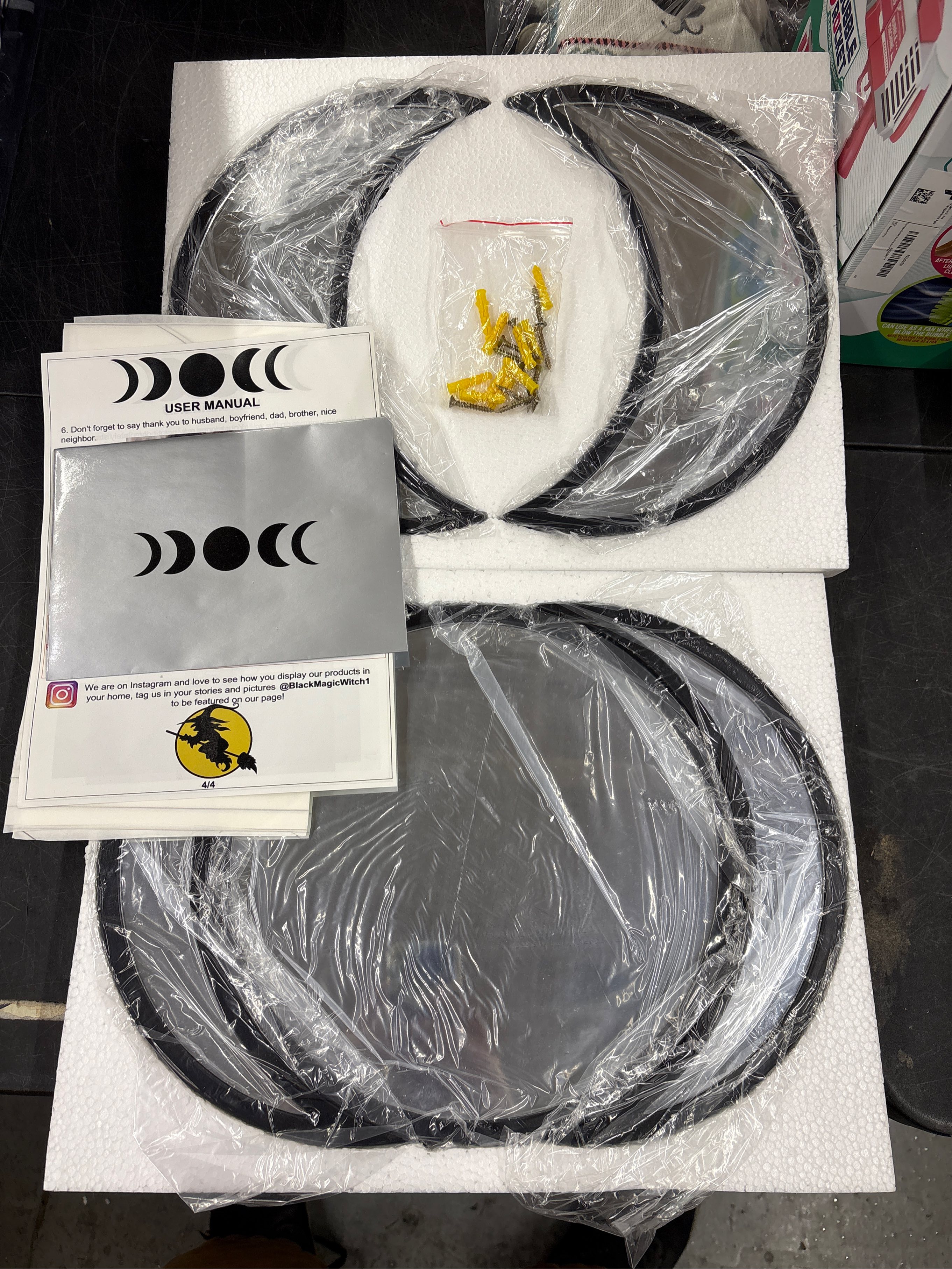 Black Magic Witch Moon Phase Mirror Set - Wooden Frame