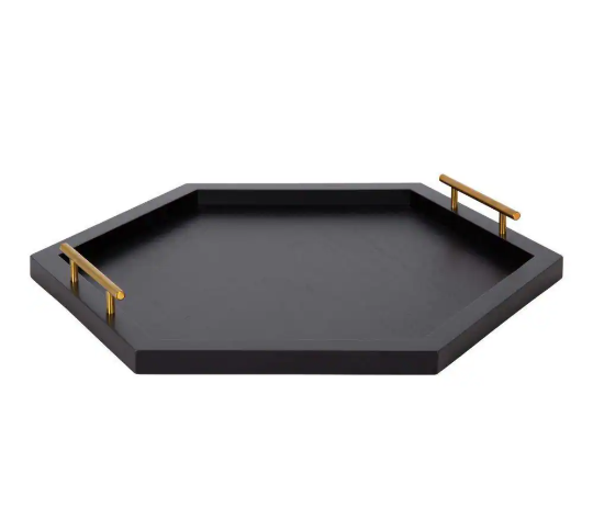 Hexagon Black Wood Decorative Tray