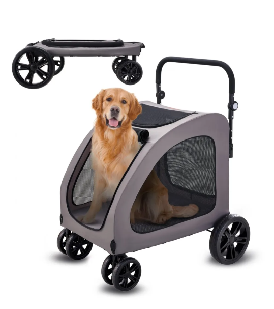 VEVOR Gray Pet Stroller, 4 Wheels Dog Stroller with Brakes, 160lbs Weight Capacity, Portable Puppy Stroller