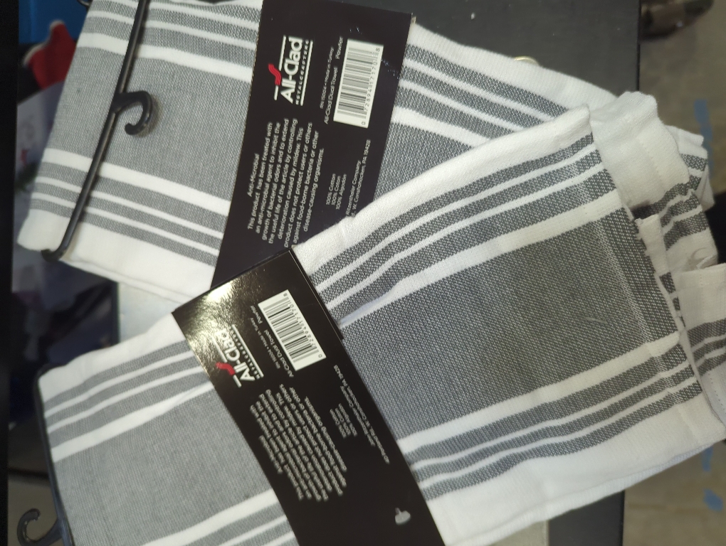 All-Clad Striped Dual Kitchen Towel in Pewter 3pk