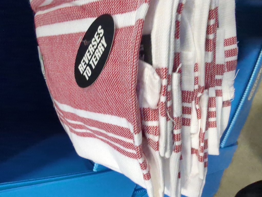 All-Clad Striped Dual Kitchen Towel in Chili 3pk