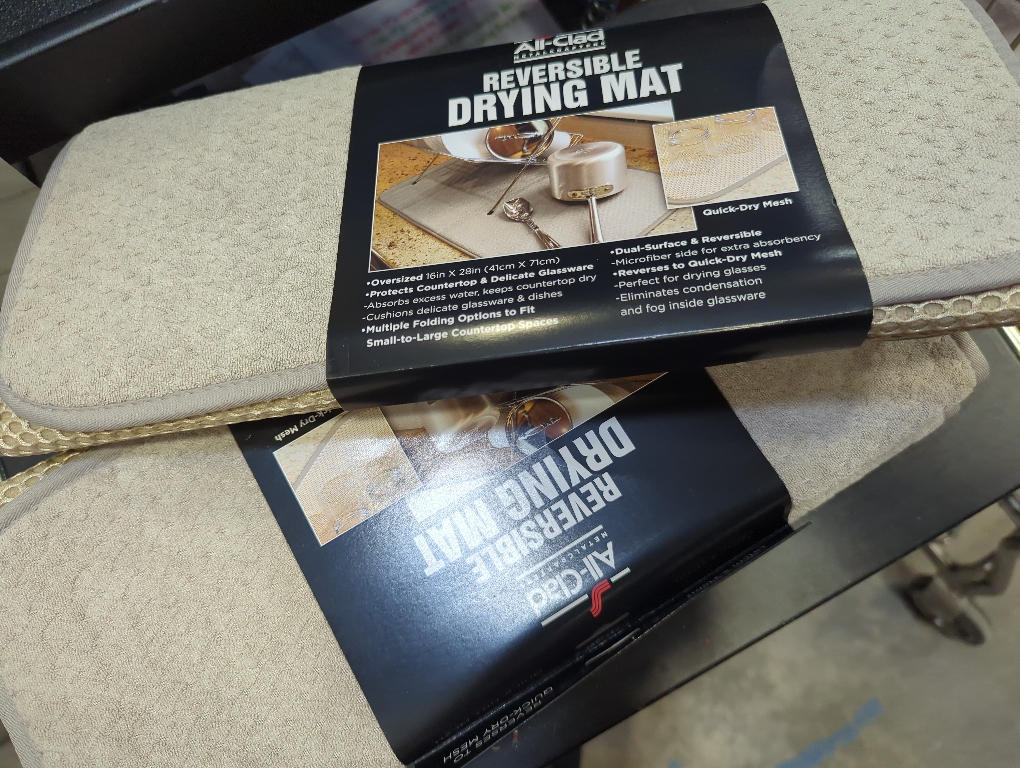 All-Clad Premium Reversible Dish Drying Mat for Kitchen: 16 x 28 Ultra-Absorbent, Long-Lasting, No Condensation, and Oversized for Large Pots and Pans - 2 Pack, Titanium