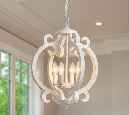 4-Light White Farmhouse Chandeliers Global Lantern