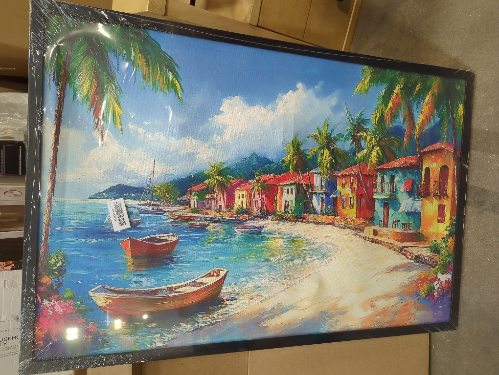 Large Beach Wall Art for Living Room, Boat Plam Canvas Oversized Wall Decor, Colorful Aesthetics Framed Pictures Painting Print Artwork for Bedroom Office 36L x 24W