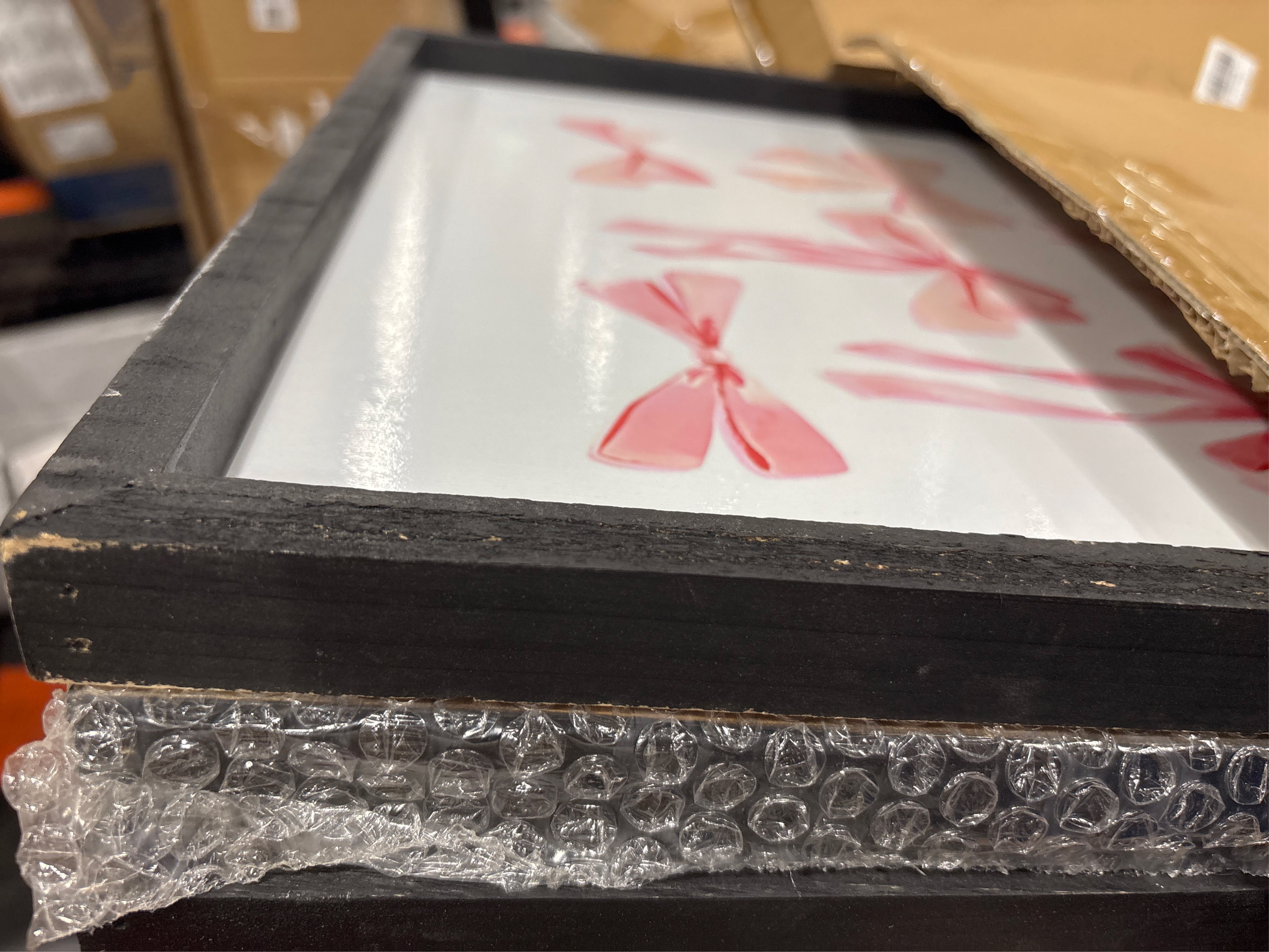 flowtorely Set Of 3 Trendy Pink Bows Poster Wall Art 24x16 Inch Girly Preppy Room Watercolor Aesthetic Wood Frame Sign For College Apartment Cherry Heart Poker Prints Girls Bedroom Hang Decor (Black) - frames with scratches