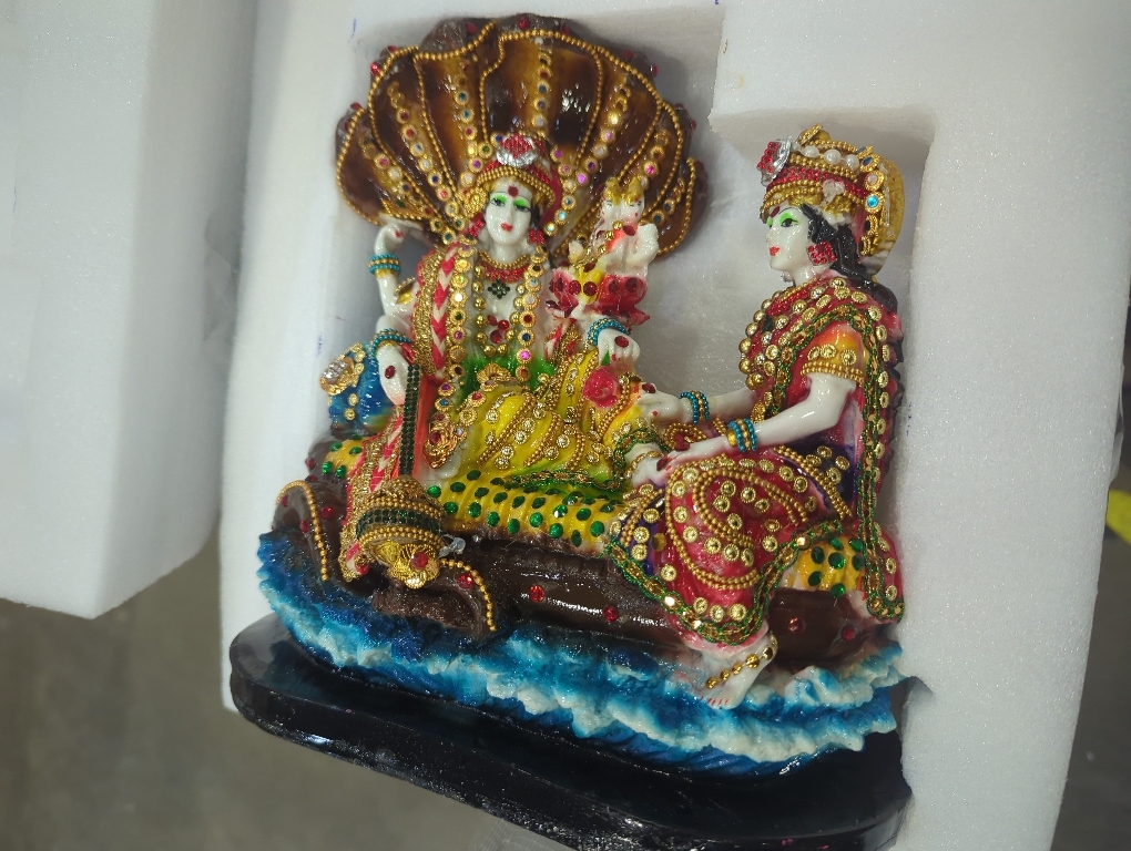 Size 10 eSplanade - Resin Lord Vishnu with Laxmi in Ksheer Sagar - Lakshmi Narayan Murti Idol Statue Sculpture - Pooja Articles - Multicolour - 10 Inches