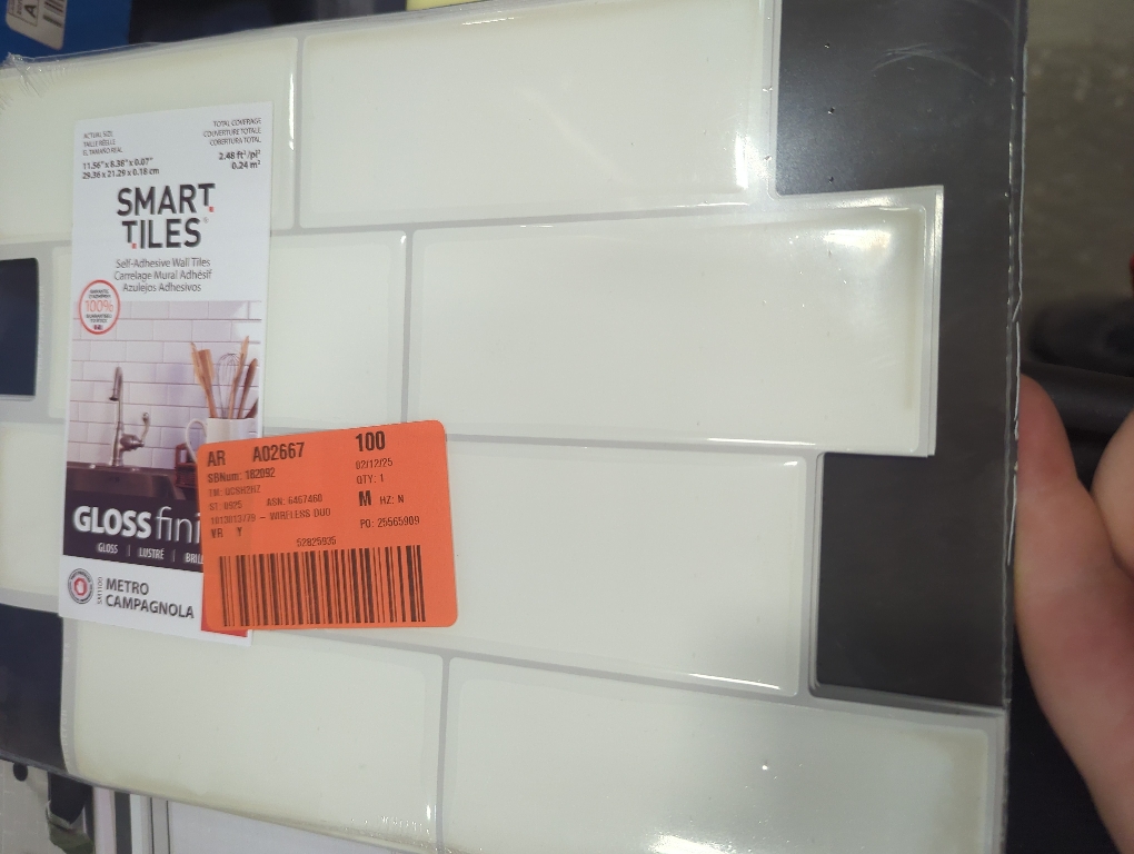 Smart Tiles Size  8.38 in. W X 11.56 in. L White Mosaic Vinyl Adhesive Wall Tile 4 pc
