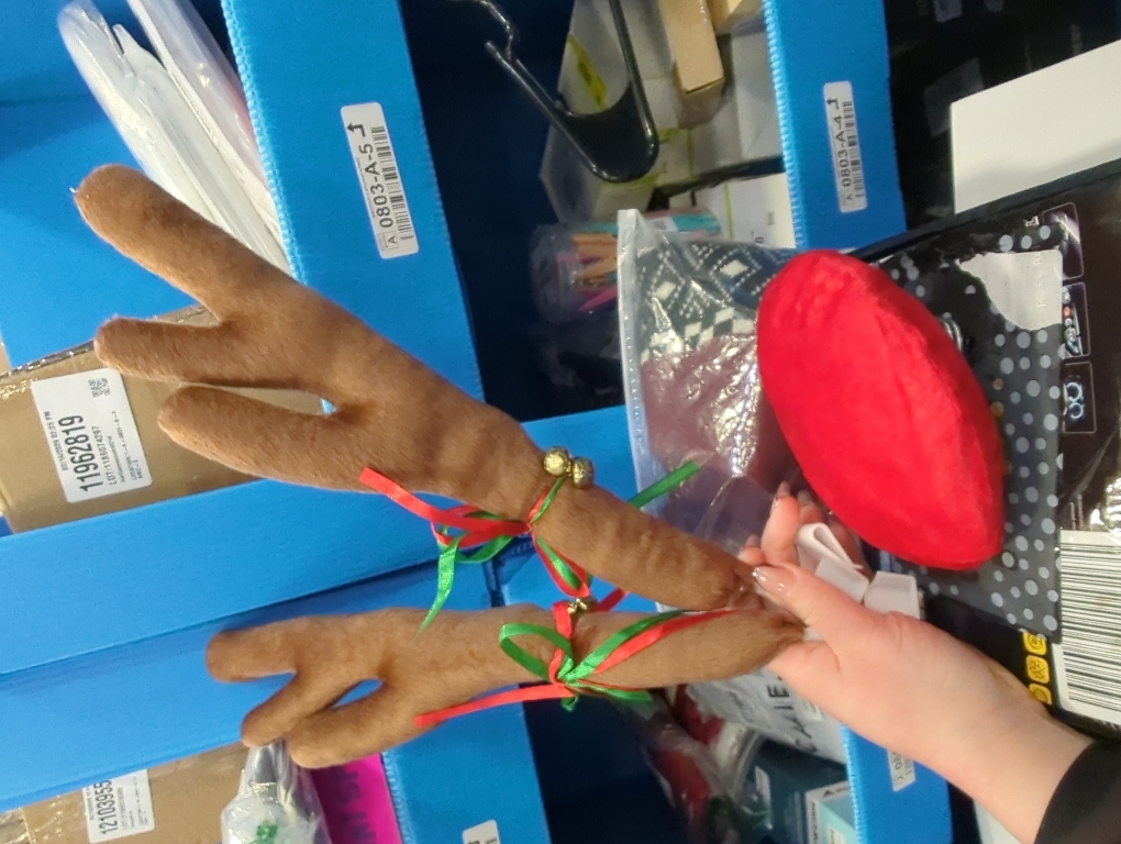 Christmas Car Decoration Plush Rudolf Reindeer Car Antler and Red Nose Set with Jingle Bells, Reindeer Antlers for Cars