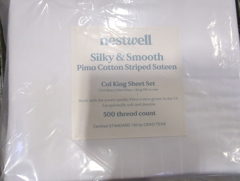 Nestwell Pima Cotton 500-Thread-Count California King Sheet Set in White Stripe