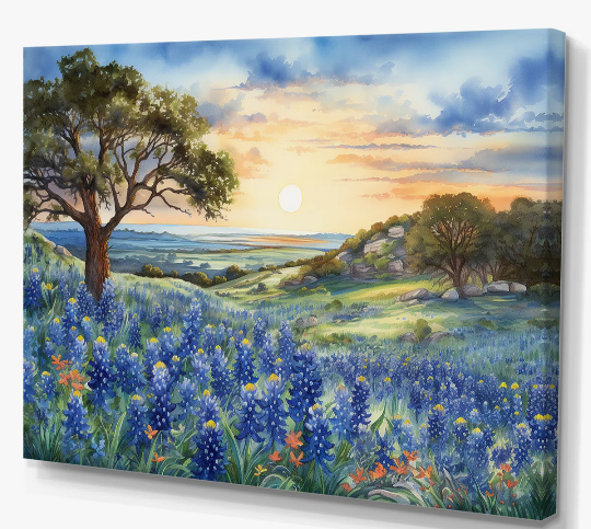 Blue Bonnets Sunset - Blue Bonnets Wall Decor Small