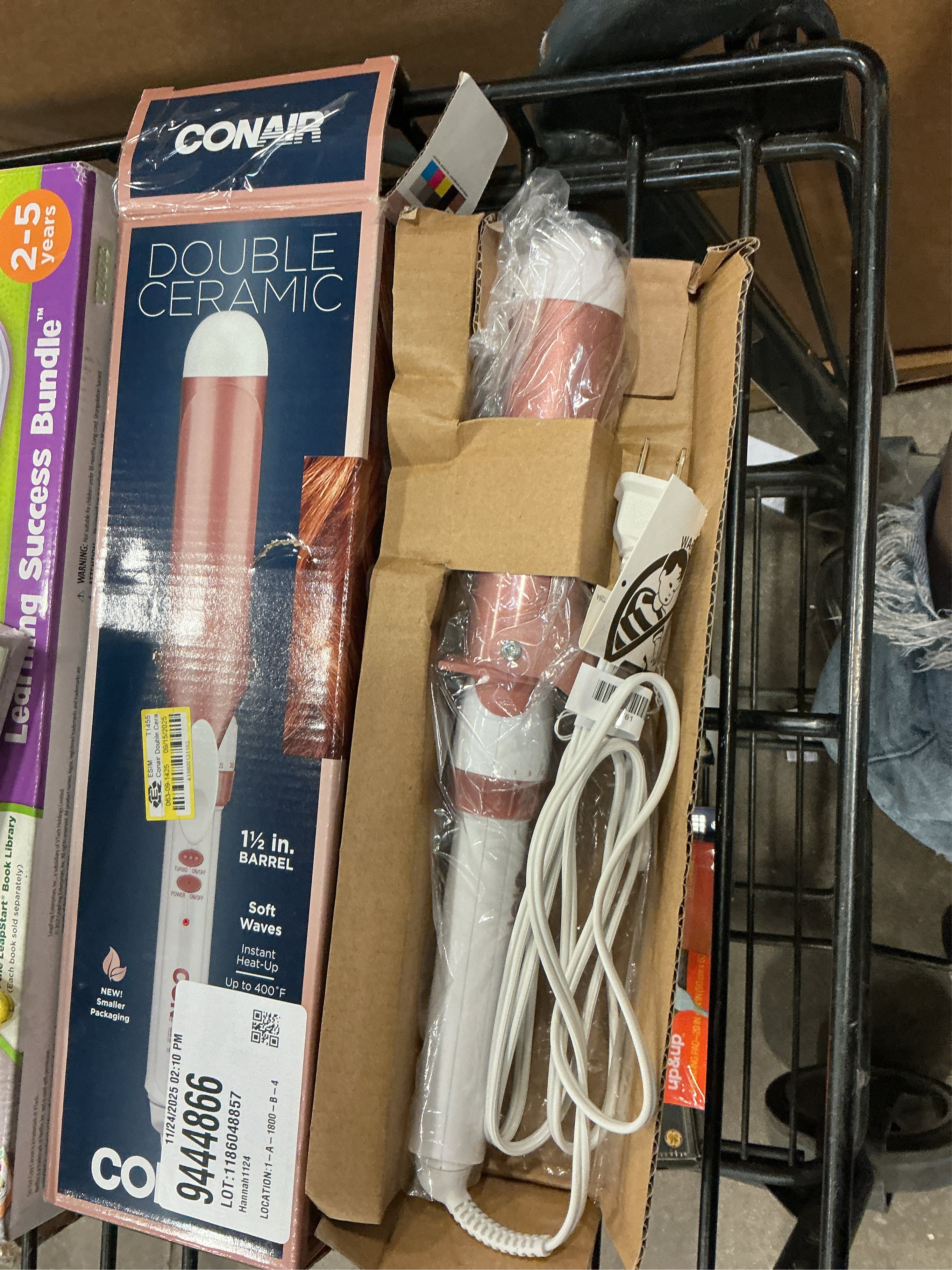 Conair Double Ceramic Curling Iron, 1 1/2 Extra-Long Barrel Hair Curling Iron, 30 Heat Settings, Turbo Heat, Auto Off, Cool Tip, Dual Voltage, Rose Gold