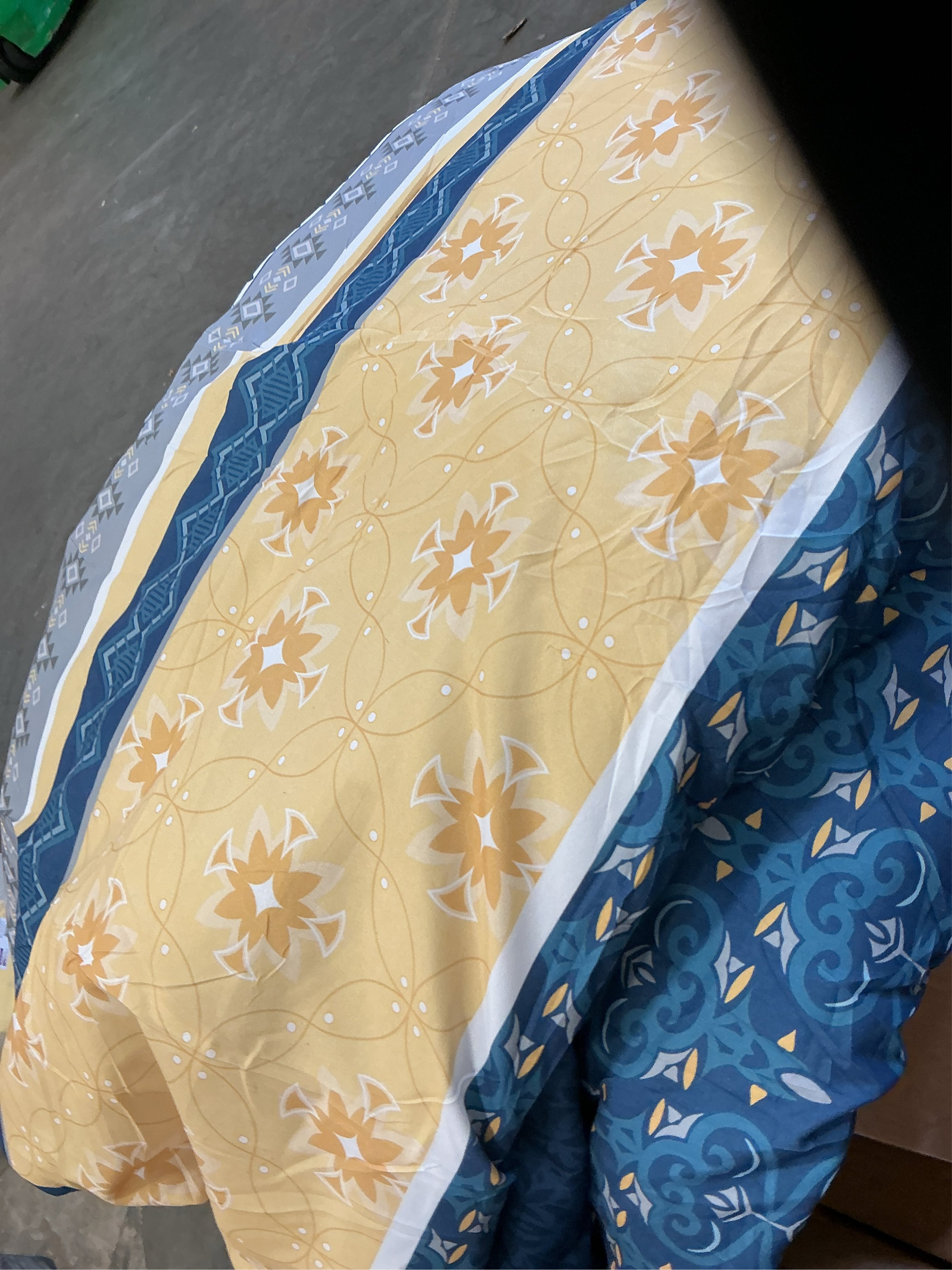 WONGS BEDDING Boho Comforters Set Queen, 7 Pieces Navy Blue and Yellow Comforter Sets Bohemian Bed in a Bag Striped Comforter Set Soft Microfiber Paisley Floral Comforter and Sheet Set for All Season