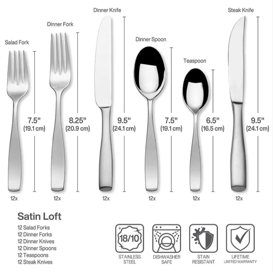 Mikasa, Satin Loft Service for 12, 75-Piece Set, 18/10 Stainless Steel Flatware