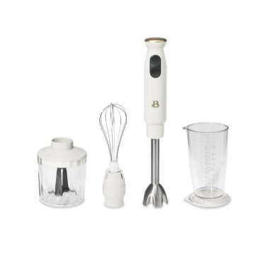 Beautiful 2-Speed Immersion Blender with Chopper & Measuring Cup, White Icing by Drew Barrymore