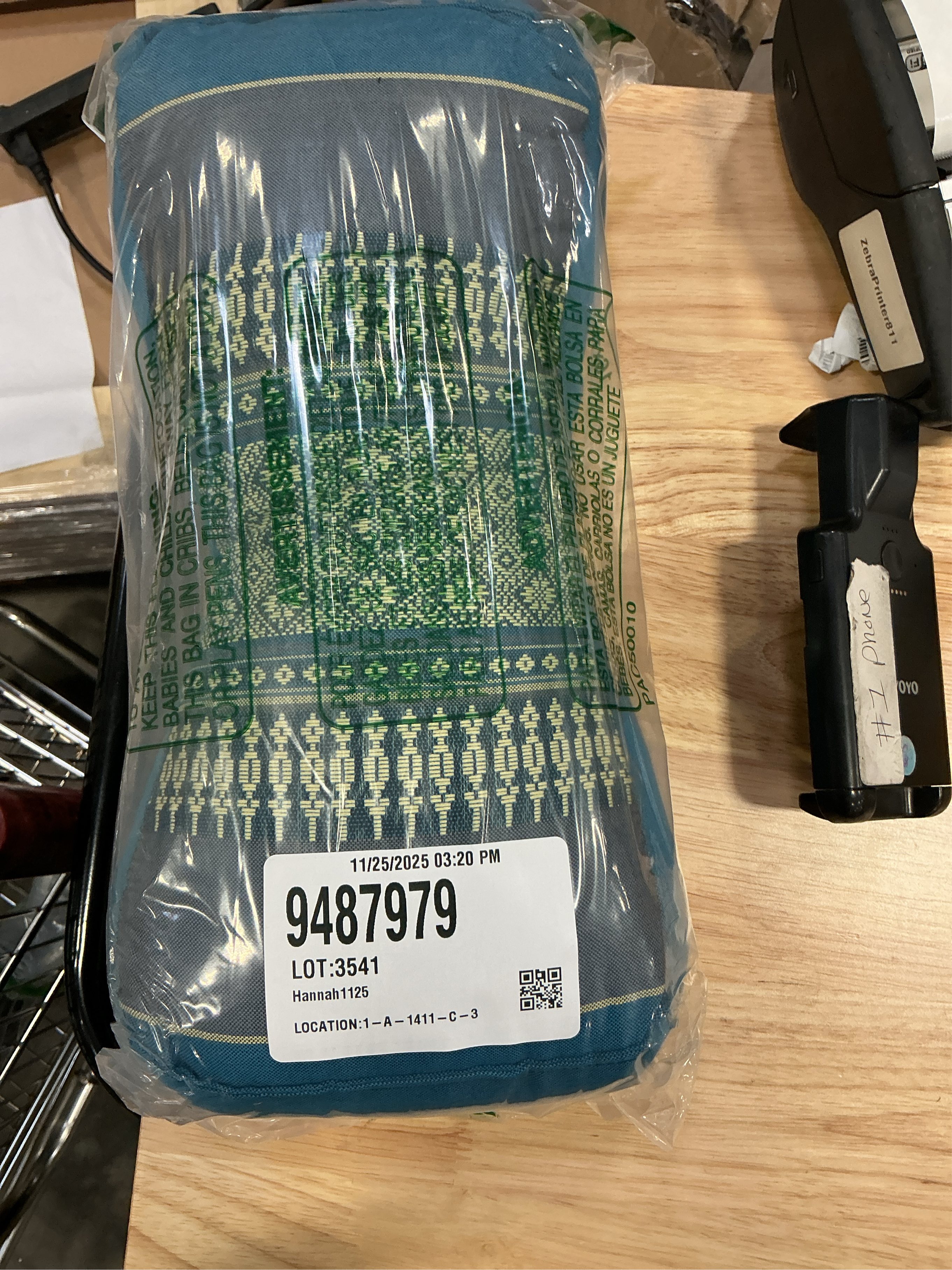 Kapok Neck Bone Shaped Pillow, Gray Blue Thai Weave Pattern