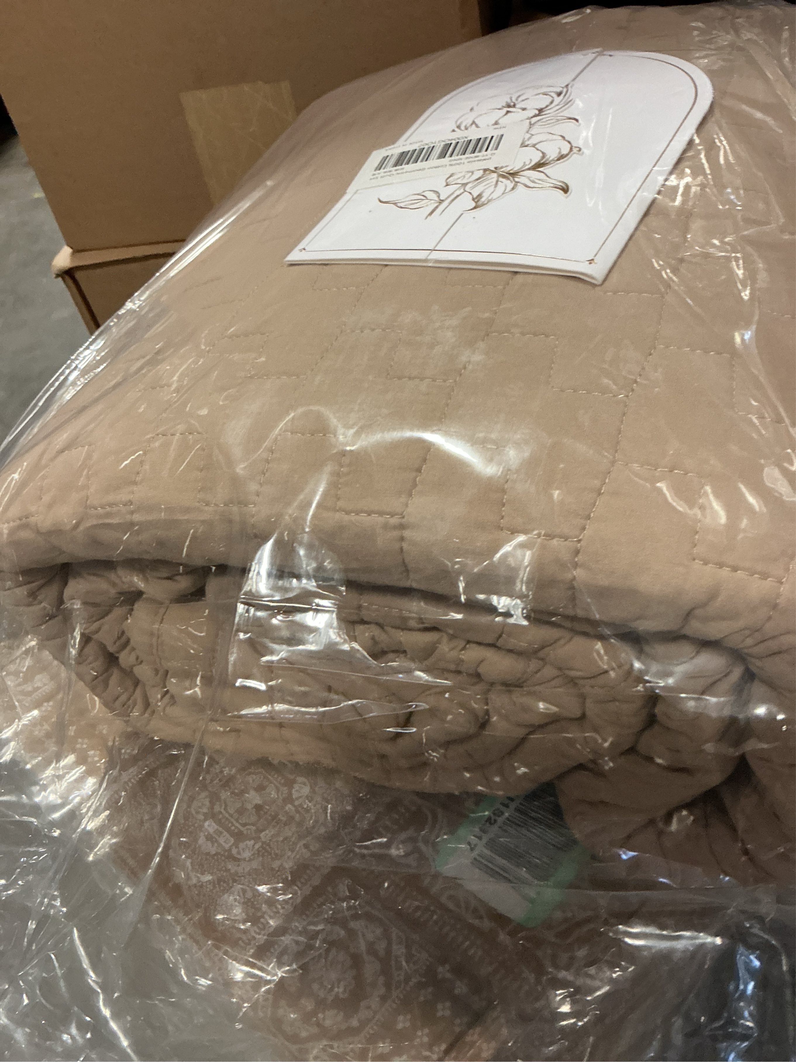 palassio Dark Beige 100% Cotton Quilt King Size Bedding Sets with 2 Pillow Shams, Textured Lightweight Soft Bedspread Shabby Chic Coverlet, Quilted Comforter Bed Cover for All Season, 3 Pieces