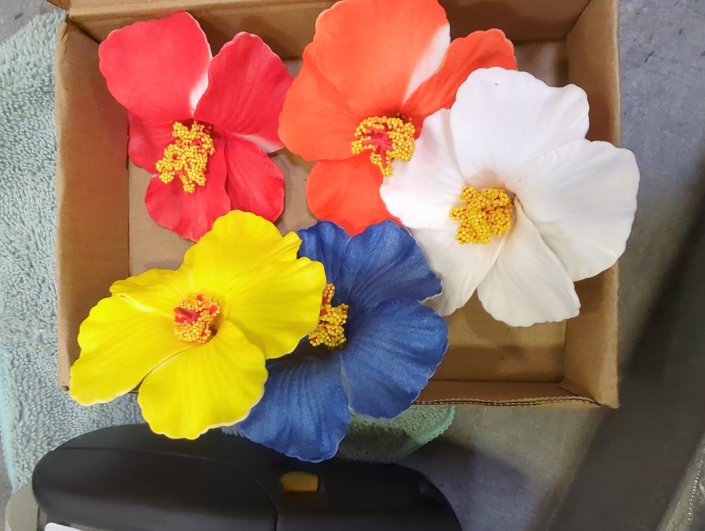 Hawaiian Flower Hair Clips for Women, 5 Pcs Plumeria Claw Clips for Think Thin Hair, 3.5 Inch Artificial Flower Clips for Vacation Beach Party (Hibiscus)