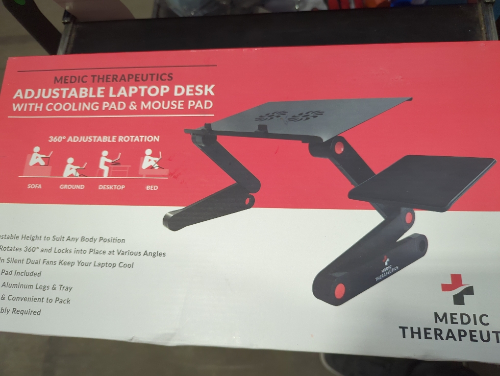 Medic Therapeutics Adjustable Laptop Desk w/ Cooling Pad & Mouse Pad