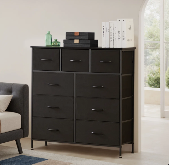 9 Drawer Black Storage Tower