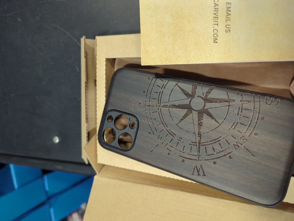 Carveit Magnetic Wood Case for iPhone 12 Pro Max Case [Natural Wood & Black Soft TPU] Shockproof Protective Unique & Classy Wooden Cover Compatible with MagSafe (Vintage Compass-Blackwood)