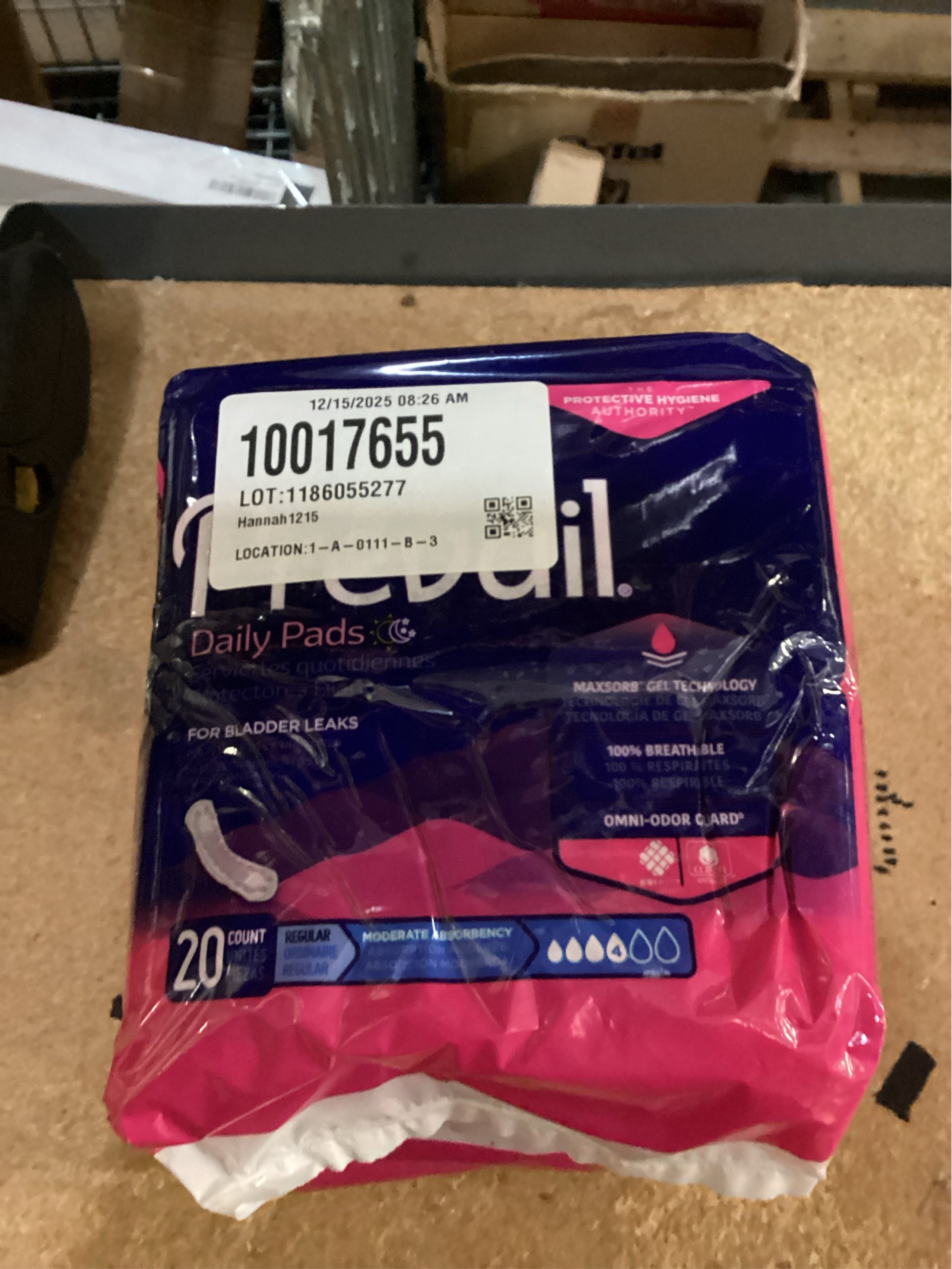 Prevail Daily Pads for Bladder Leaks, Disposable, Moderate Absorbency, Regular, 20 Count, 2 Pack