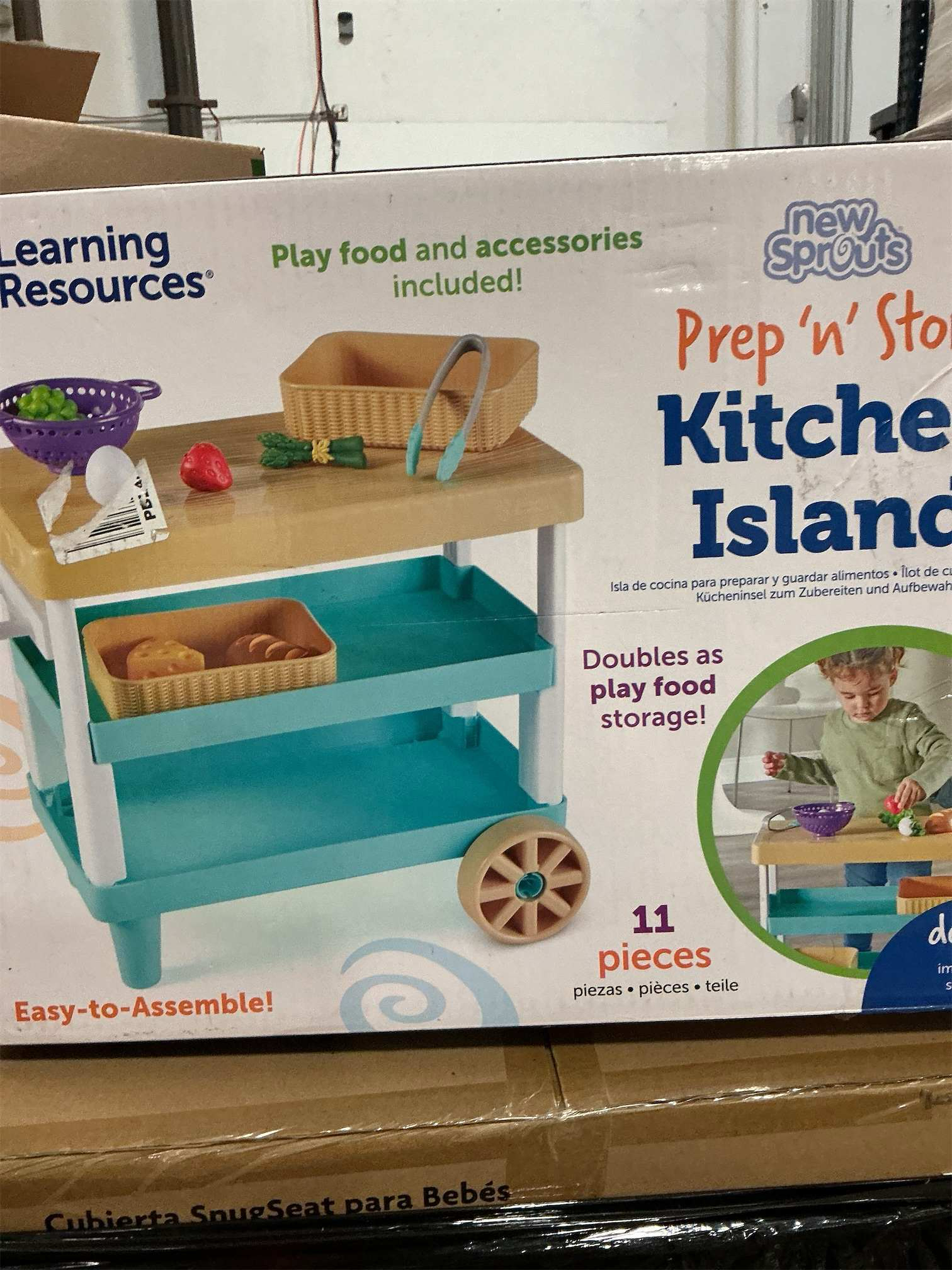 Learning Resources New Sprouts Prep 'n' Store Kitchen Island - Ages 2 , Play Food for Kids, Grocery Store Toys for Toddlers,11 Pieces