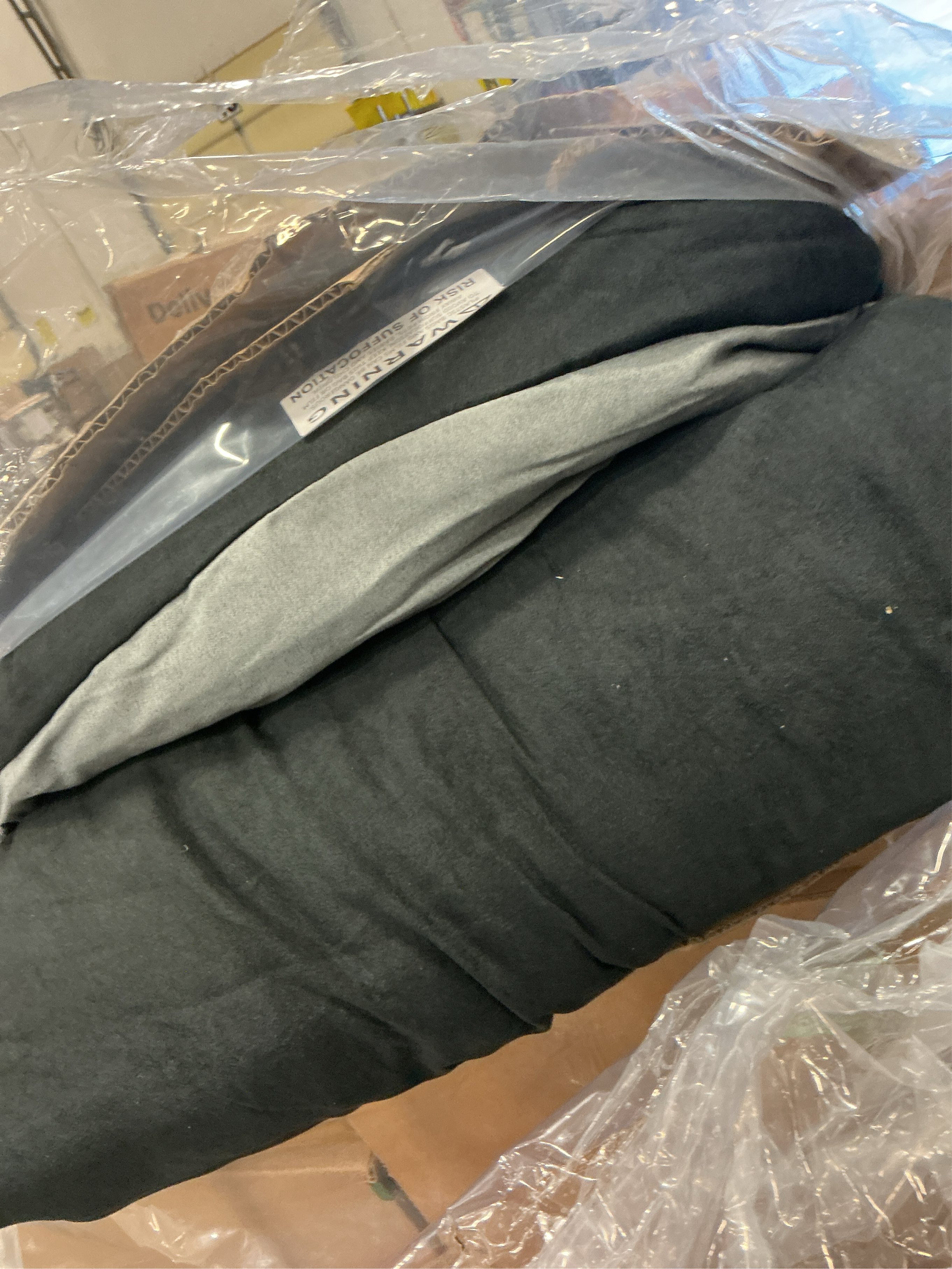 Queen Grand Linen Oversize Black/Grey Comforter Set Micro Suede Patchwork Bed in A Bag