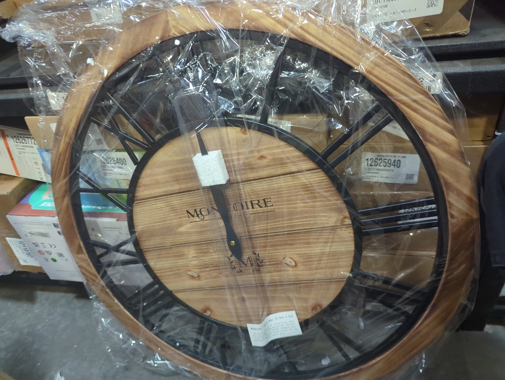 Montoire 24 Inch Wooden Farmhouse Wall Clock, Extra Large for Living Room Decor - Big Rustic Wood Large Round Wall Clock 24 Inches or Larger, Battery Operated with Decorative Roman Numerals