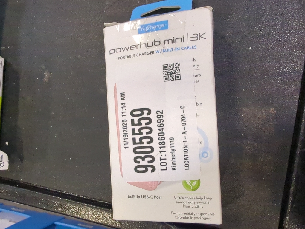 myCharge PowerHub Mini Portable Charger for iPhone - 3000mAh & Built in Cables (Lightning, Type C) 12W Turbo USB C Power Bank Fast Charging Battery Pack (Pink)