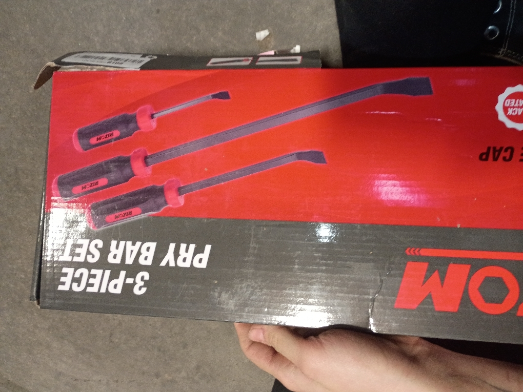 Rizom Pry Bar Set, 3-Piece Pry Bar with Strike Cap Handle, Angled Tip for Prying, Lifting and Pulling Objects